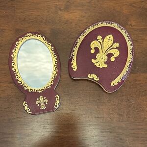Italian Made Elegant Burgundy and Gold Hand Mirror Set